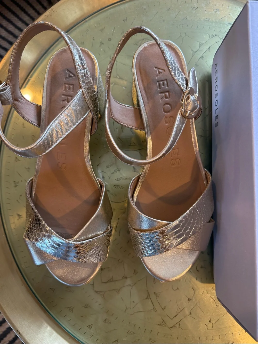 AEROSOLES Gold Metallic Platform Sandals